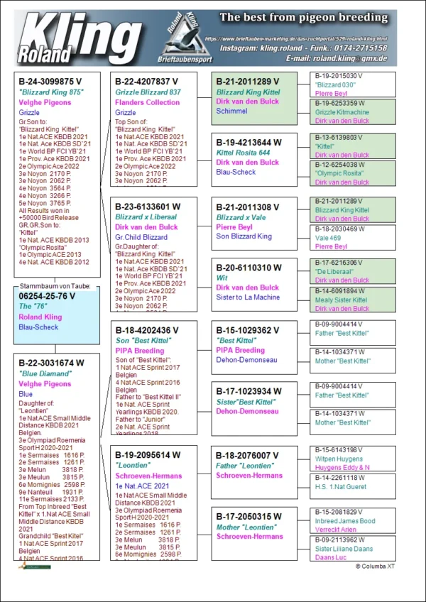 DV 6254-25-76 Mascul Roland Kling nepoata Leontine, 1 Nat. Smal Middel Distance , 3 Olympic Cat H. 2021-2021 Tatal este nepot din Blizzard King Kittel