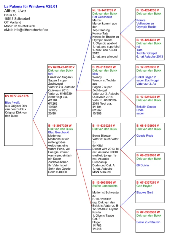DV 9677-25-1775  Alther Uwe tatal este nepot Konica frate cu Olympic Rosita, mama este nepoata Goede Rode tatal Kittel si nepoata din Blawe Gert ,Gert Heylen super reproducator pentru Stefan Lambrechts