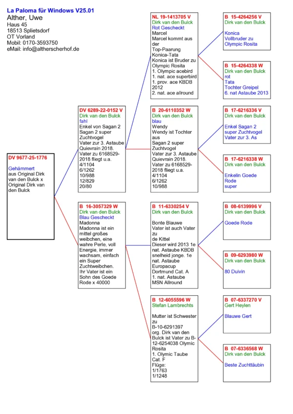 DV 9677-25-1776 Alther Uwe tatal este nepot Konica frate cu Olympic Rosita, mama este nepoata Goede Rode tatal Kittel si nepoata din Blawe Gert ,Gert Heylen super reproducator pentru Stefan Lambrechts