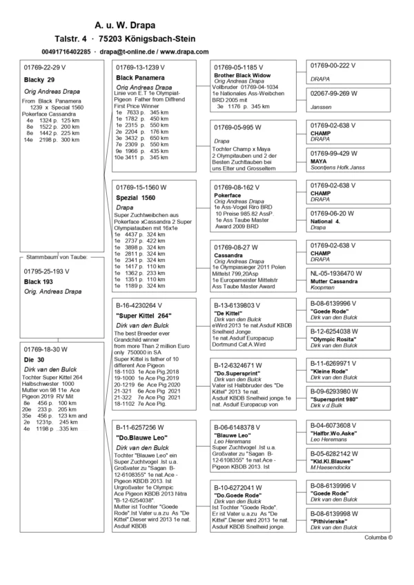 DV 01769-25-193 Mascul Andreas Drapa Nepot Black Panamers si nepot Special Kittel Fiu din Kittle Dirk Van Den Bulk