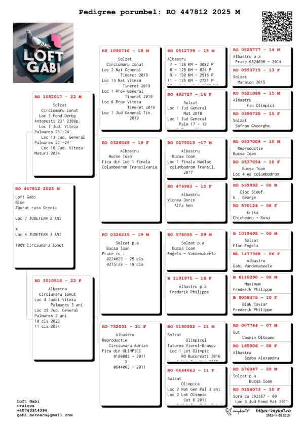 RO 447812 2025 Mascul Berescu Gabriel Zburat ruta Grecia   Loc 7 JUDETEAN 2 ANI X Loc 4 JUDETEAN 3 ANI  100% Circiumaru Ionut