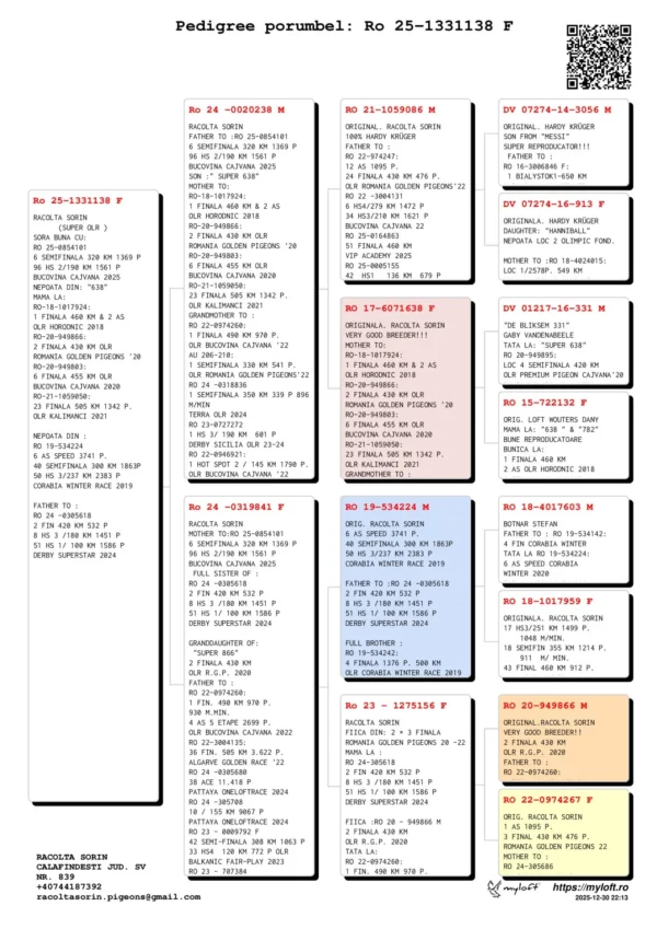 RO 1331138 2025 Femela Racolta Sorin Npoata "638" sora  buna cu locul 6 Finala Cajvana OLR